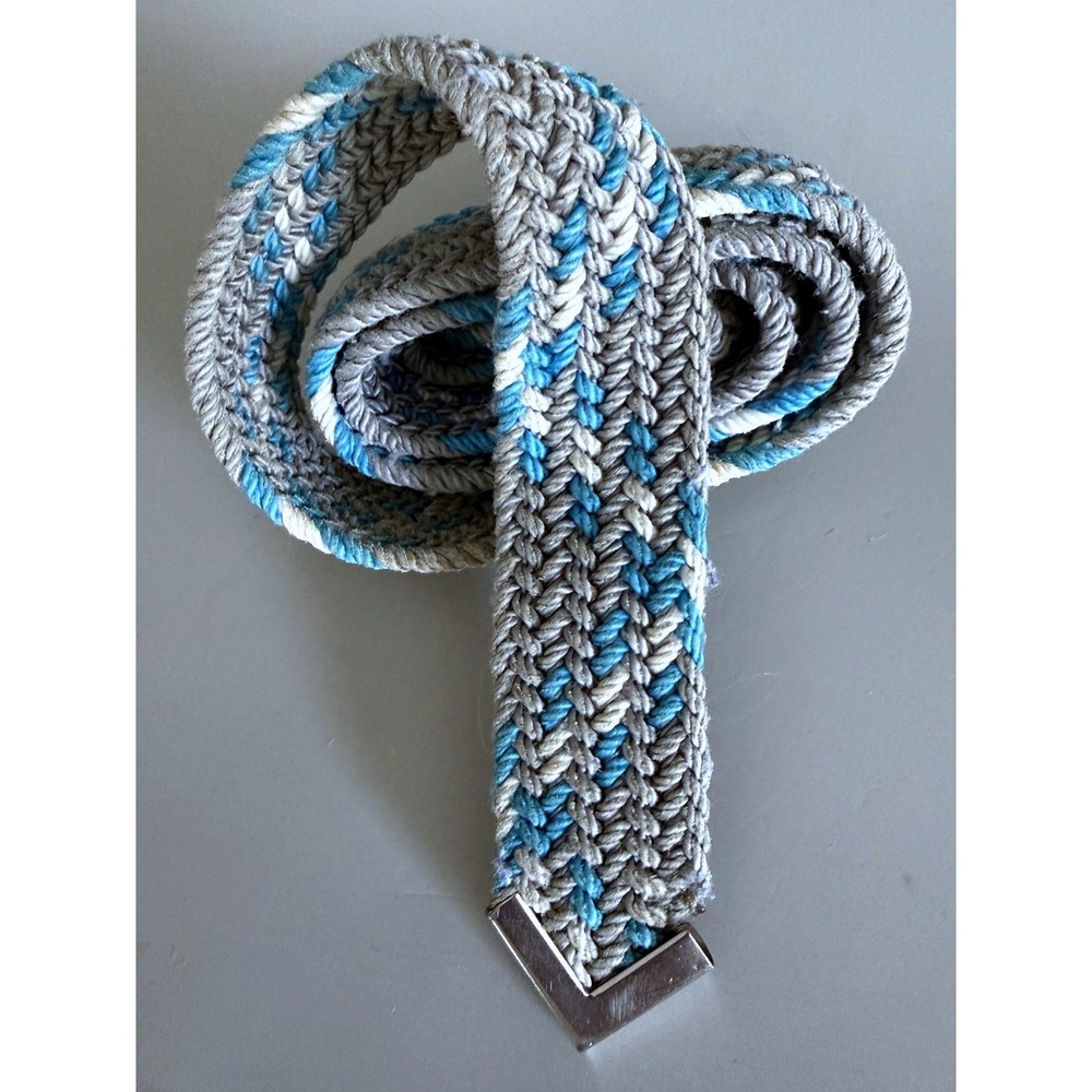 Vintage Western Roper Belt Turquoise Gray Cream Woven Cord 38" w/o Buckle Retro